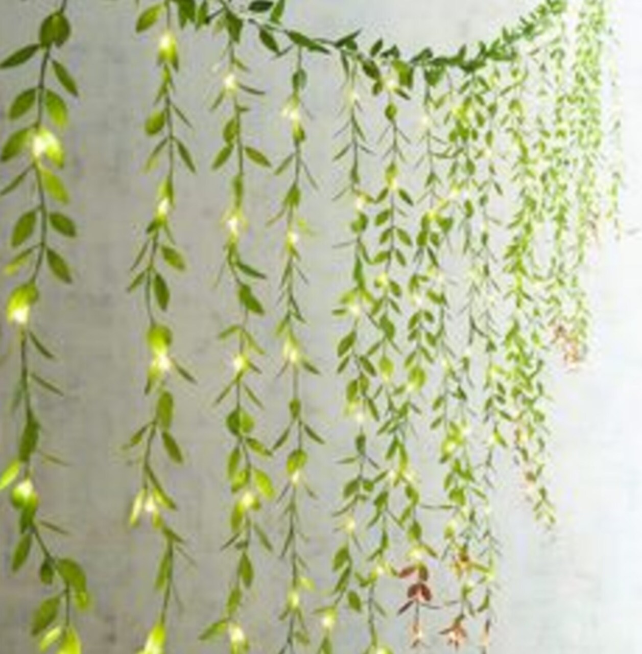 96 LED Green Leaf Vine Fairy Curtain Lights, Battery Operated, 5.2' x 2'